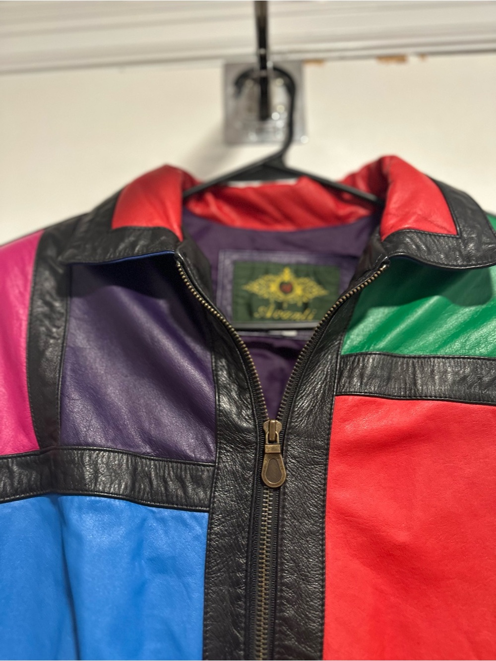 VTG 80s Avanti SzM vivid colorblock leather bomber jacket Oversized Boxy Slouchy - Picture 10 of 14